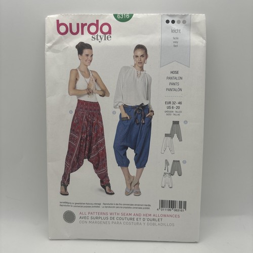 Harem Pants or Trousers Sewing Pattern~2 Styles! (Sizes 6-20) Burda Style 6316