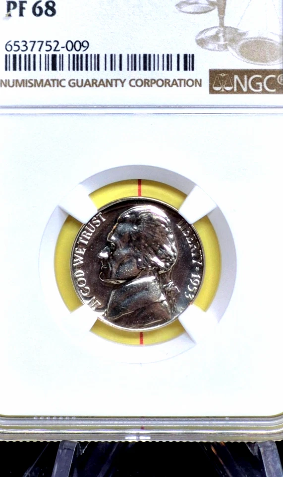 1953 NGC PF68 Proof Jefferson Nickel PR68 Incredibly Nice Rotated Die Error 5C - Image 3 of 4