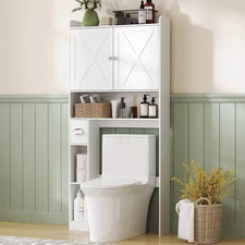 Over the Toilet Cabinet Farmhouse Above Toilet Bathroom Organizer White