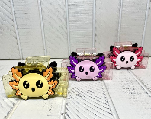 Axolotl Charm Hair Clips 3 Pieces Hair Accessories Glitter Claw Clips 3.5”