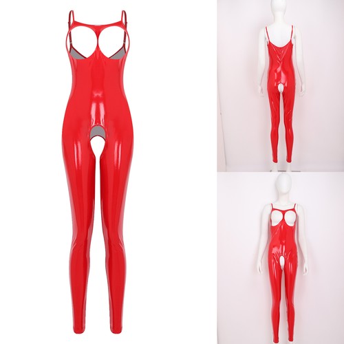 US Women's Bodysuit Faux Leather Babydoll Jumpsuit Bodycon Teddy Lingerie Romper - Picture 6 of 41