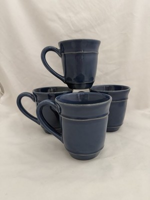 Set of 4 Pottery Barn  Cambria Ocean Blue 4-1/2  Coffee Mugs Cups Portugal