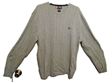 Chaps Mens Cable Knit Sweater Gray Long Sleeve Crew Neck Pullover Logo Cotton L