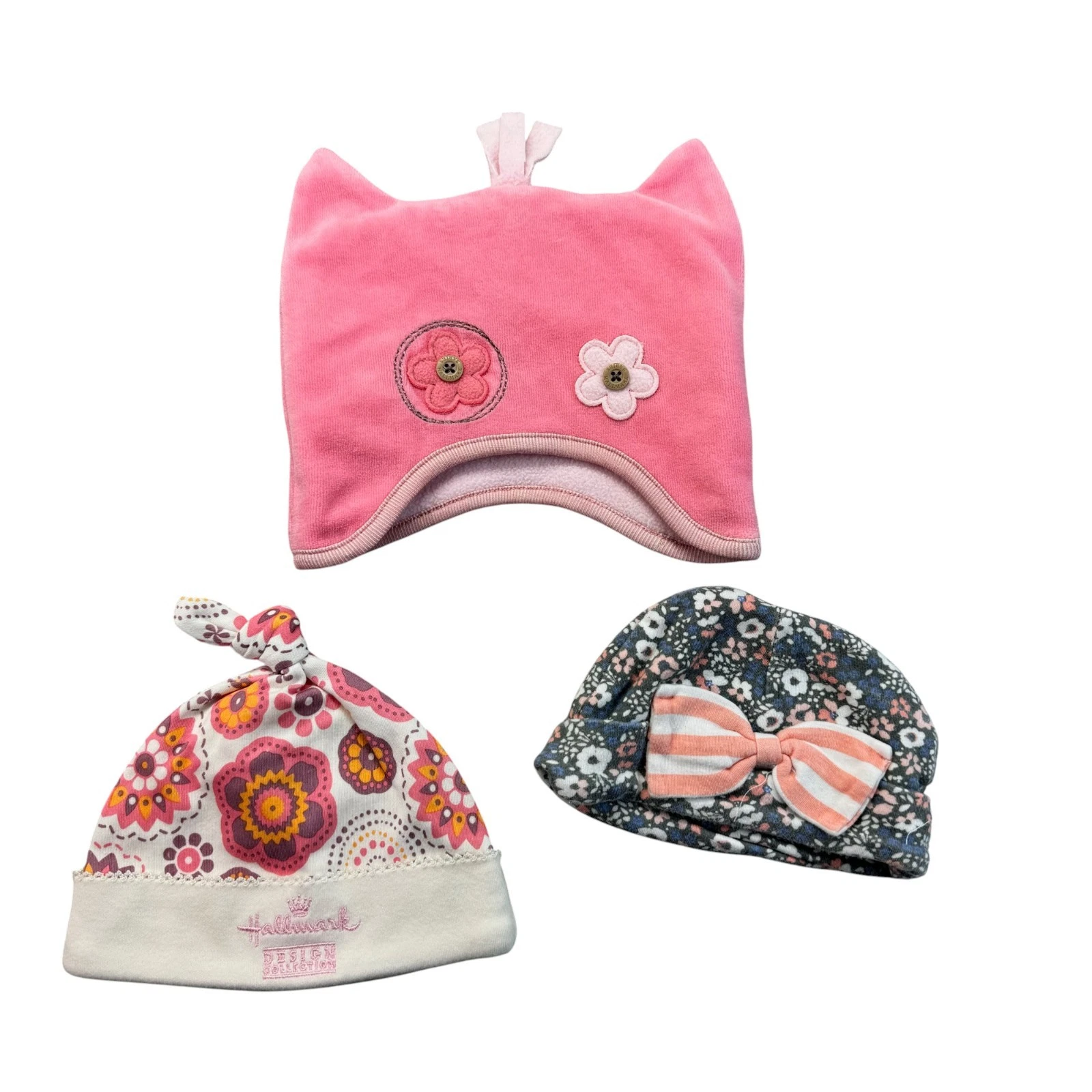 Hallmark Baby Beanie Hat LOT of 3 Laura Ashley 3-6 Months Infant Sleep Headwear