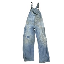 Key Imperial Bib Overalls 28  Hickory Striped Denim Railroad Engineer THRASHED
