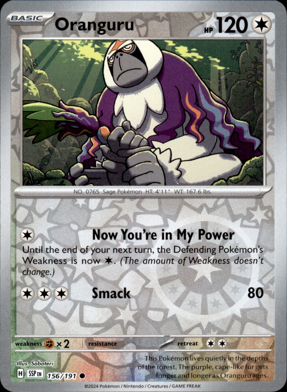 Oranguru 156/191 Reverse Holo - Pokemon SV08: Surging Sparks - NM