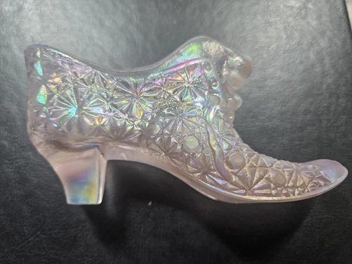 Fenton Glass Slipper Iridescent Pink Rose Pattern 6”
