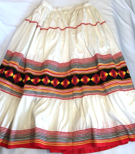 GONNA PATCHWORK INDIANA VINTAGE SEMINOLE NATIVI AMERICANI FATTA A MANO BIANCA ROSSA 27x37 - Foto 7 di 24