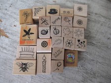 Lot of 24 Rubber Stamps, Wood Backs, 1/2", Assorted Brands, GUC