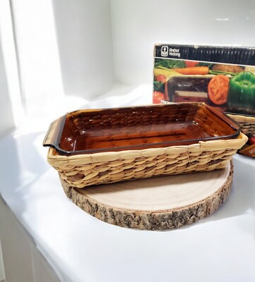 Anchor Hocking Fire King Harvest Amber Brown 1.5 Qt Casserole Basket Buffet NEW