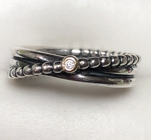 Authentic PANDORA SS & 14K Gold GENUINE DIAMOND Rising Star Ring 7 (54) w/BOX!! - Picture 1 of 8