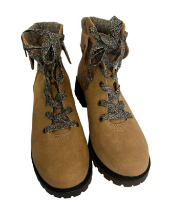 Jelly POP Tania Hiking Boots Tan Vegan Suede Lace Up Low Heel