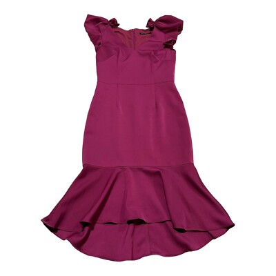 David Meister Midi Mermaid Dress Women's 4 Pink Ruffle Short Sleeve Fit &  Flare | eBay