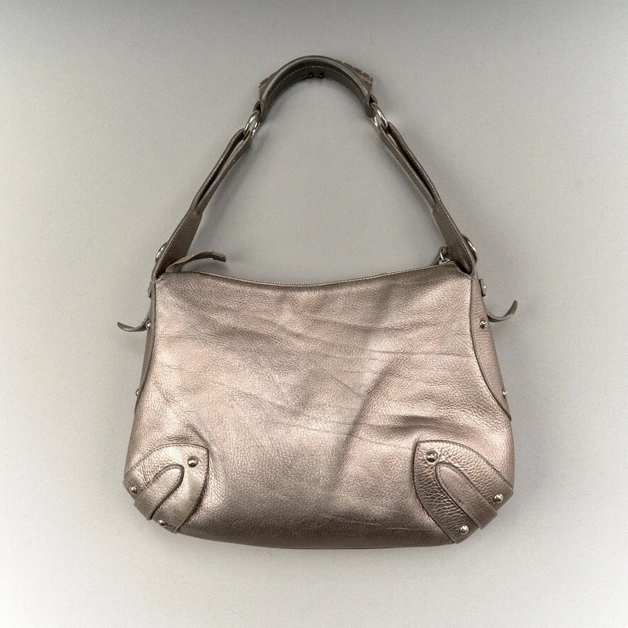 Bolso de Hombro Furla Metálico Gris Topo Cuero Tachonado Esquinas Italia Foto 2 de 4