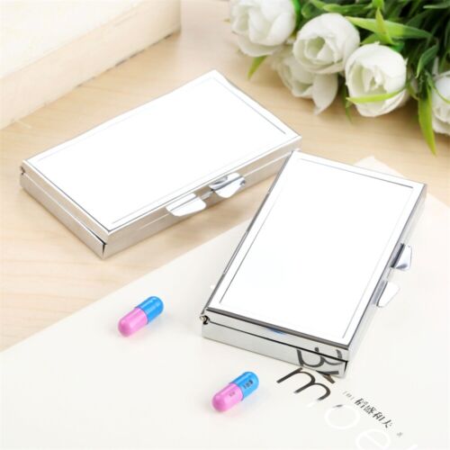 Metal Rectangle 7 Slots Pill Box Container Medicine Organizer Container Case