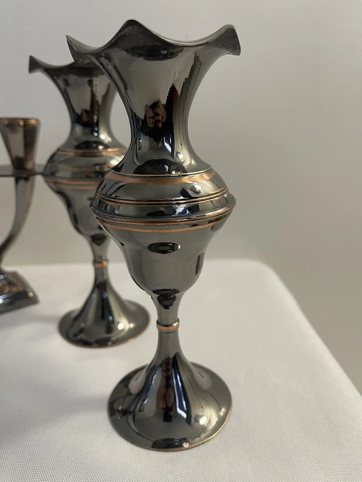 Candelabro vintage MCM cromo cobre dos tonos candelabro dos pares Foto 3 de 4