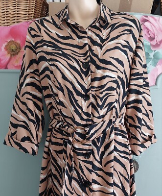 primark animal print shirt dress PRIMARK Tiger Animal Print Belted Shirt Dress - UK 12 (VGC) FREE P&P