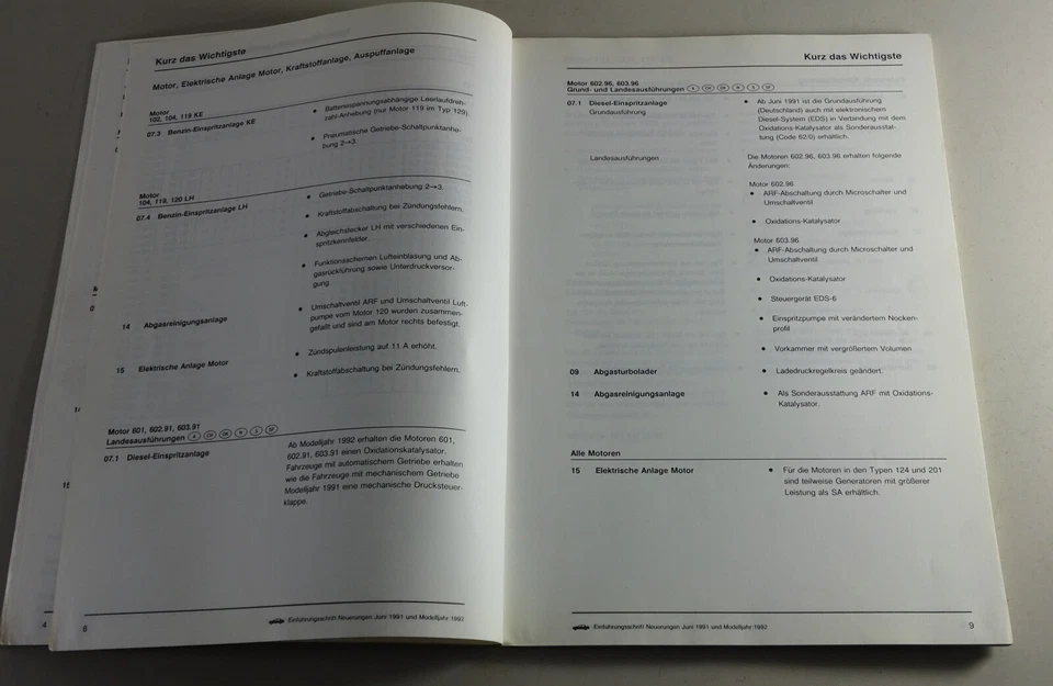 Werkstatthandbuch Einführung Neuerungen Mercedes Benz Typ 124 129 140 201 1991 - Bild 4 von 4