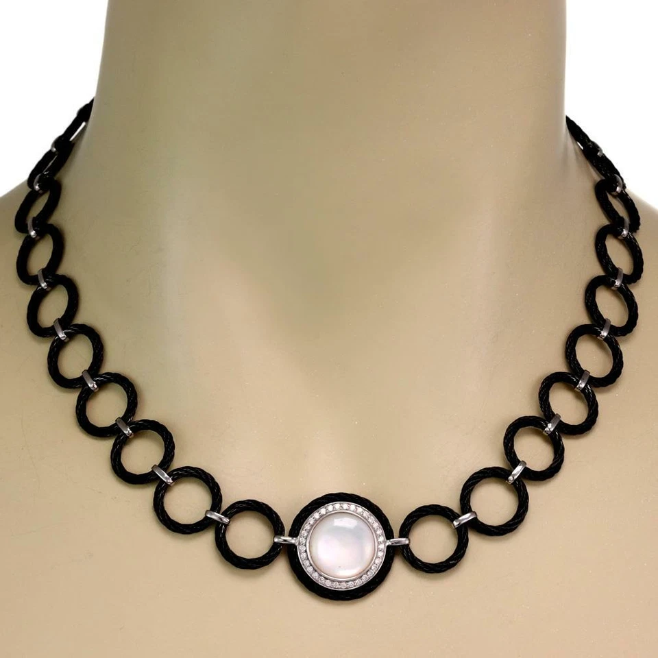 Collar colgante Charriol diamante madreperla oro blanco 18k acero Foto 2 de 4