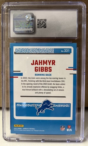 2023 Panini Donruss Rated Rookie #331 Jahmyr Gibbs (RC) Yellow Press Proof CGC 9 - Picture 2 of 2