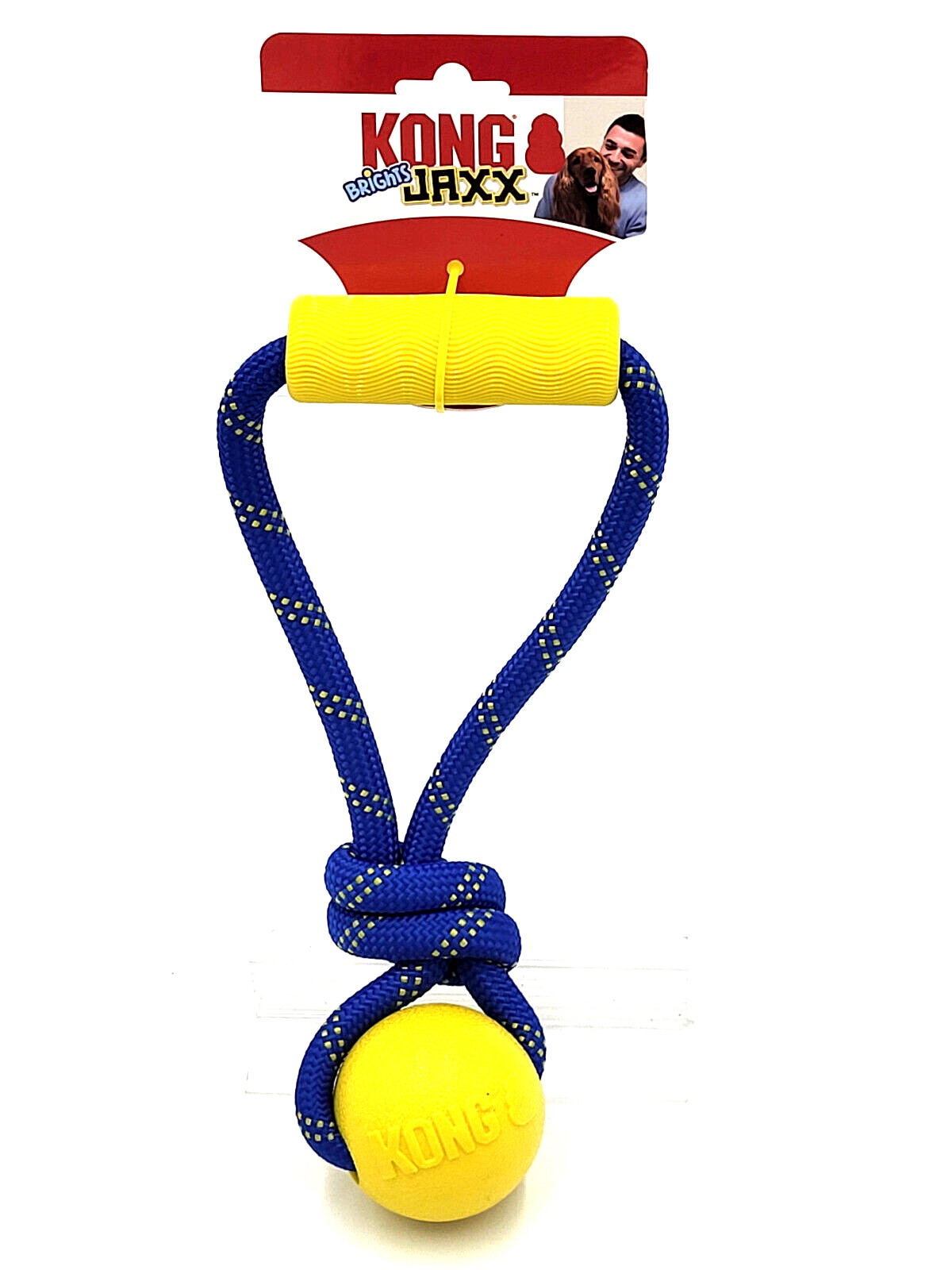 KONG Jaxx Brights Ball with Rope and Handle MEDIUM Yellow Tug & Fetch Dog Toy