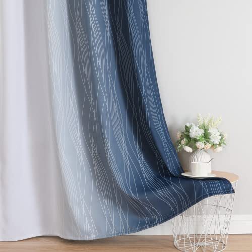 Blackout Curtains for Bedroom 52W x 84L/2 Panels Navy Blue and Greyish White - Picture 7 of 7