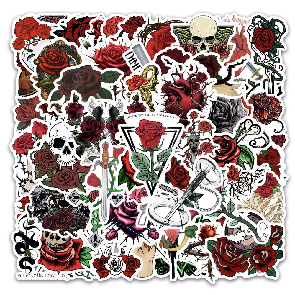 50 Pack of Red Gothic Stickers for Laptop/Water Bottle/Phone Case/iPad/Kindle