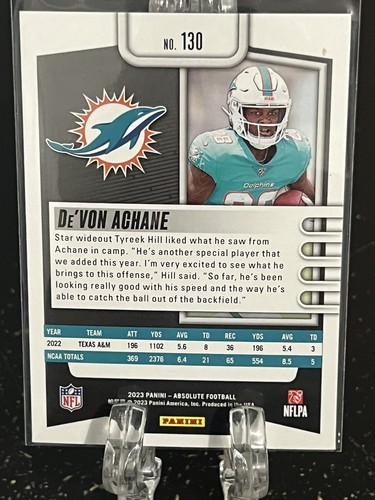 DE'VON ACHANE-----2023 PANINI-----ABSOLUTE-----ROOKIE-----MIAMI DOLPHINS - Picture 2 of 2