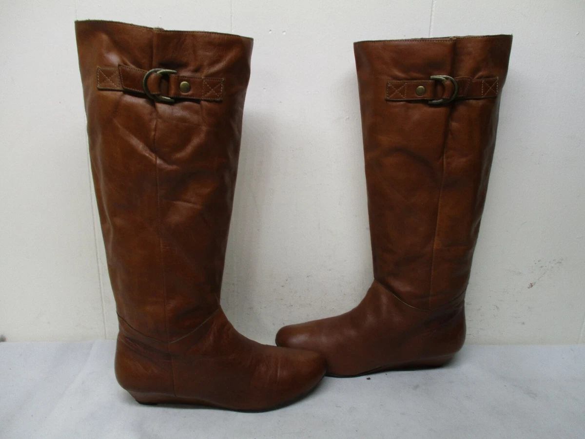 ALDO Brown Leather Wedge Heel Knee High Fashion Boots Womens Size