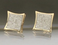 Large 10K YG Micro-Pave Diamond Kite Shape Screw Back Earrings