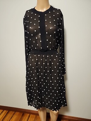 Maje Rivoli Black Embroidered White Flowers Pleated Sheer Dress L S SIZE  1/S