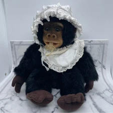 Vintage Hosung Chimpanzee Monkey Plush Hand Puppet Flocked Face Squeaker 1994