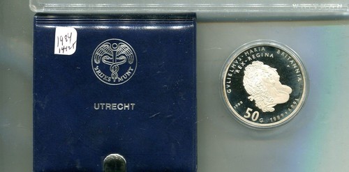 1984 WILLEM + MARY NIEDERLANDE 50 GULDEN SILBER PR MÜNZE ORIGINAL MIT COA 1442T