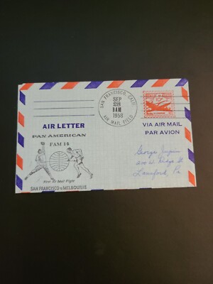 Pan Am Airlines First Day Cover FAM 14 San Francisco to Melbourne 9/28/1958