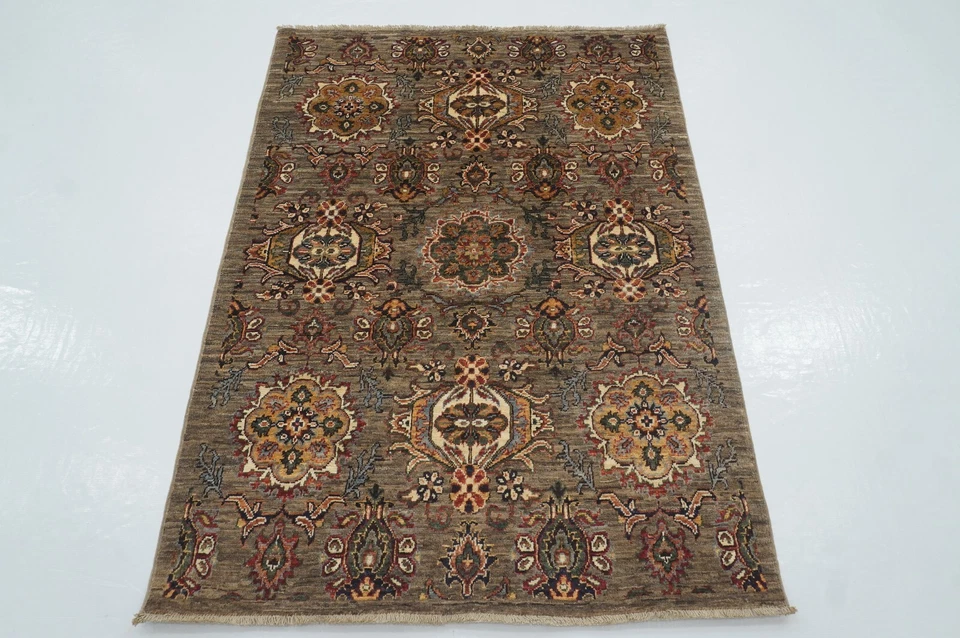 3 x 5 ft Taupe Gray Waziri Oriental Afghan Hand Knotted Transitional Area Rug - Image 2 of 4