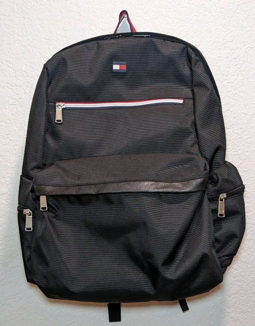 Tommy Hilfiger Laptop Travel Backpack Bag Logo Large Black Camo Lining