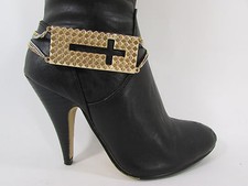 Women Fashion Jewelry Boot Anklet Bracelet Gold Metal Big Cross Plate Cut Out