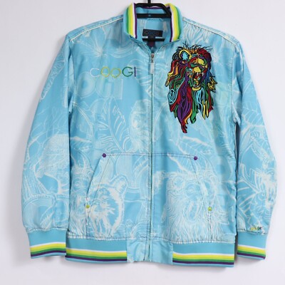 Vintage Coogi Rainbow Lion's Head Embroidered Spellout Zip Up Jacket Size S