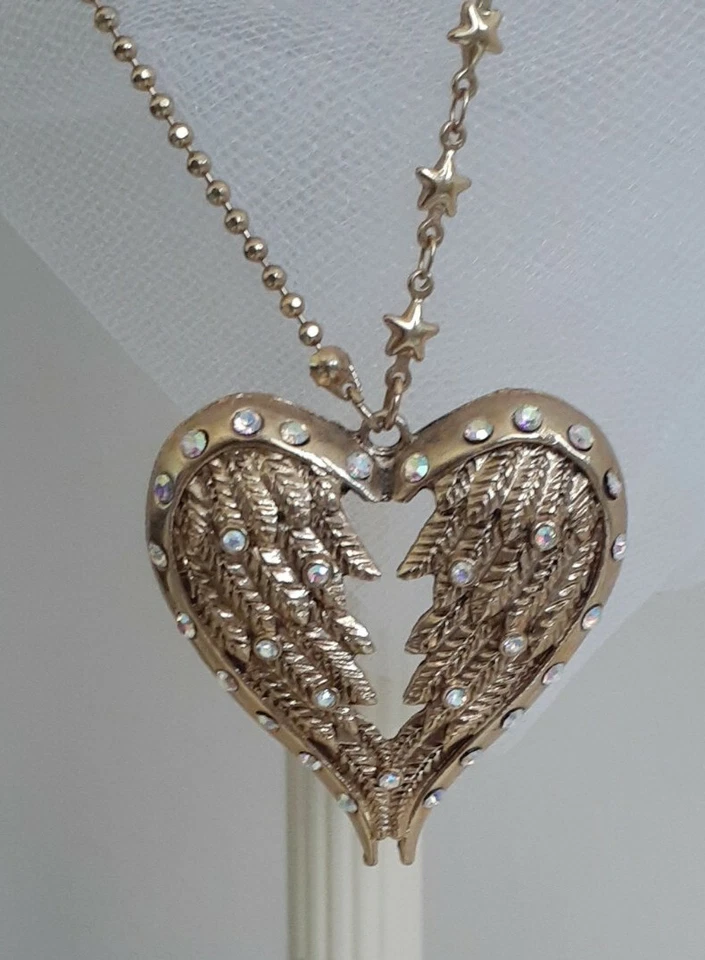 Betsey Johnson Alas de Ángel en Corazón AB Cristales Colgante 32" Collar de Cadena Foto 2 de 4