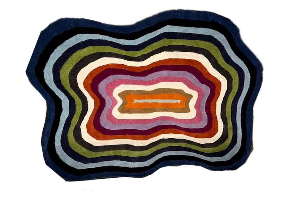 Tapete de área 100% lã tufado à mão listras ilusão multicolorido e formato irregular - Imagem 4 de 4