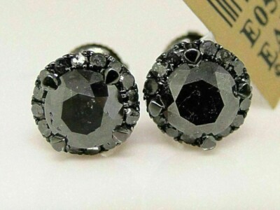 4Ct Lab-Created Black Diamond Screw Halo Stud Earring 14K Black Gold Finish