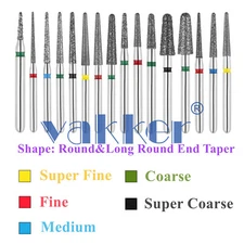 10pc/pk Vakker Dental FG Diamond Burs Round Long/ Round End Taper for High Speed