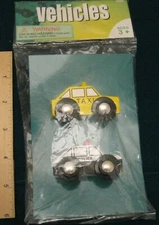 VEHICLES FROM MAXIM ENTERPRISE, INC. WOODEN YELLOW TAXI & POLICE CAR NEW IN  PKG