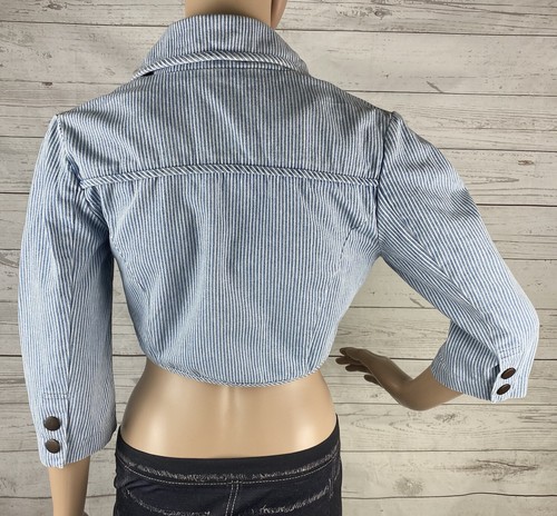 Forever Twentyone Boutique Giacca Tagliata Piccola Blu Bianca Righe Denim Unica - Foto 9 di 12