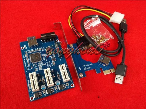 PCI-e Express 1X to 3 Port 1X Switch Multiplier HUB Riser Card +1PCS USB Cable - Picture 2 of 5
