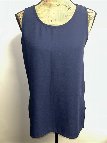 Jodys Womens Sz AU 10 Tank Top Sleeveless blouse Side Slits Navy Blue VGC