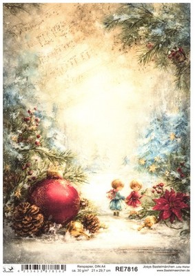 Reispapier DIN A4 Strohseide Weihnachten Vintage Noten Kinder Shabby Chic RE7816