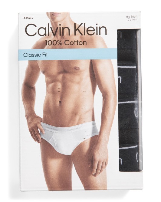 Calvin Klein 4 Pack Classic Fit 100% Cotton Underwear Hip Briefs Black thumbnail 2