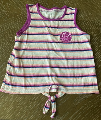 Justice Girl’s Front Knot Sleeveless Tank Top Multi Color Stripe Size Small