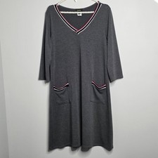 Espresso Dress Women's Size M Gray V-Neck Knit 3/4 Sleeve Pockets Oxford College